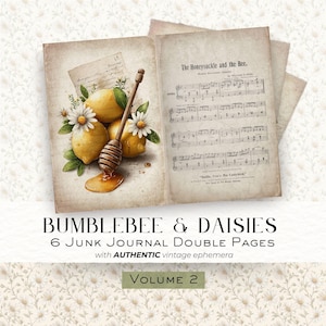 Bumblebees and Daisies Journal Pages Volume 2, Vintage Ephemera, Junk Journal Pages Digital, Scrapbooking and Mixed Media Printable