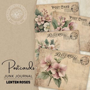 Lenten Roses Postkarten, Pink Christmas Junk Journal Ephemera, digitaler Download, DDJJ007A