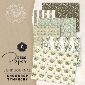 Vintage Snowdrop Symphony Junk Journal Decorative Paper, Printable Pages, Digital Download, DDJJ0022