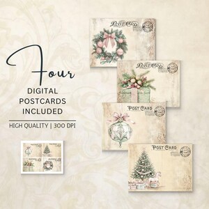 Snowberry Weihnachten 12er Pack Junk Journal Karten, Vintage Postkarten, Rosa Vintage Weihnachten, digitaler Download, DDRJJ004F Bild 2