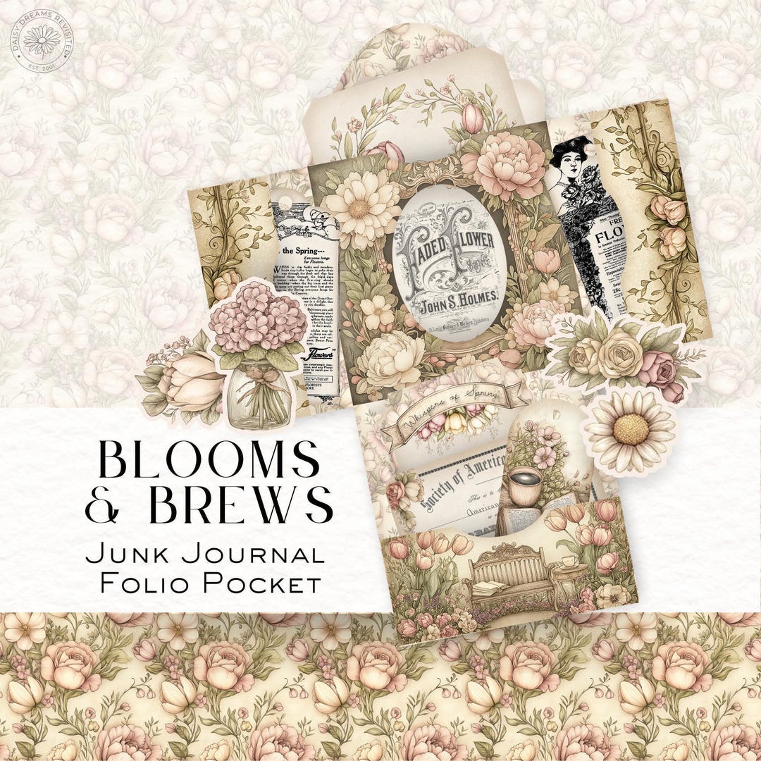 Spring Floral Squary Folio, Printable Journal Ephemera, Digital ...