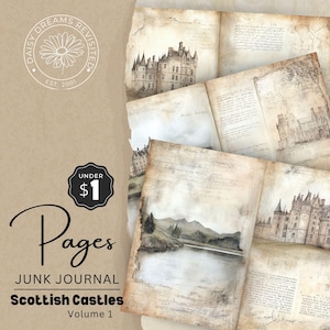 Vintage Schottland Schlösser Band 1, Junk Journal Folios, Printable Journal Seiten digitaler Download, digitaler Download, DDJJ007Q