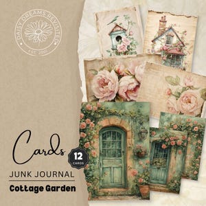 Garden Cottage Junk Journal Cards, clipart aquarelle, documents éphémères imprimables, créations en papier, images florales, DDRJJ001F