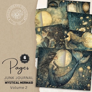 Mythische Meerjungfrau Junk Journal Folio Seiten Band 2, digitaler Download, Unterwasser druckbare Junk Journal Seiten, DDJJ028B