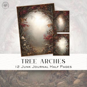 Tree Arches Canopy Junk Journal Pages, Golden Leaves Half Pages, Forest Border Journal, Fall Scrapbook Paper, Nature Themed Pages