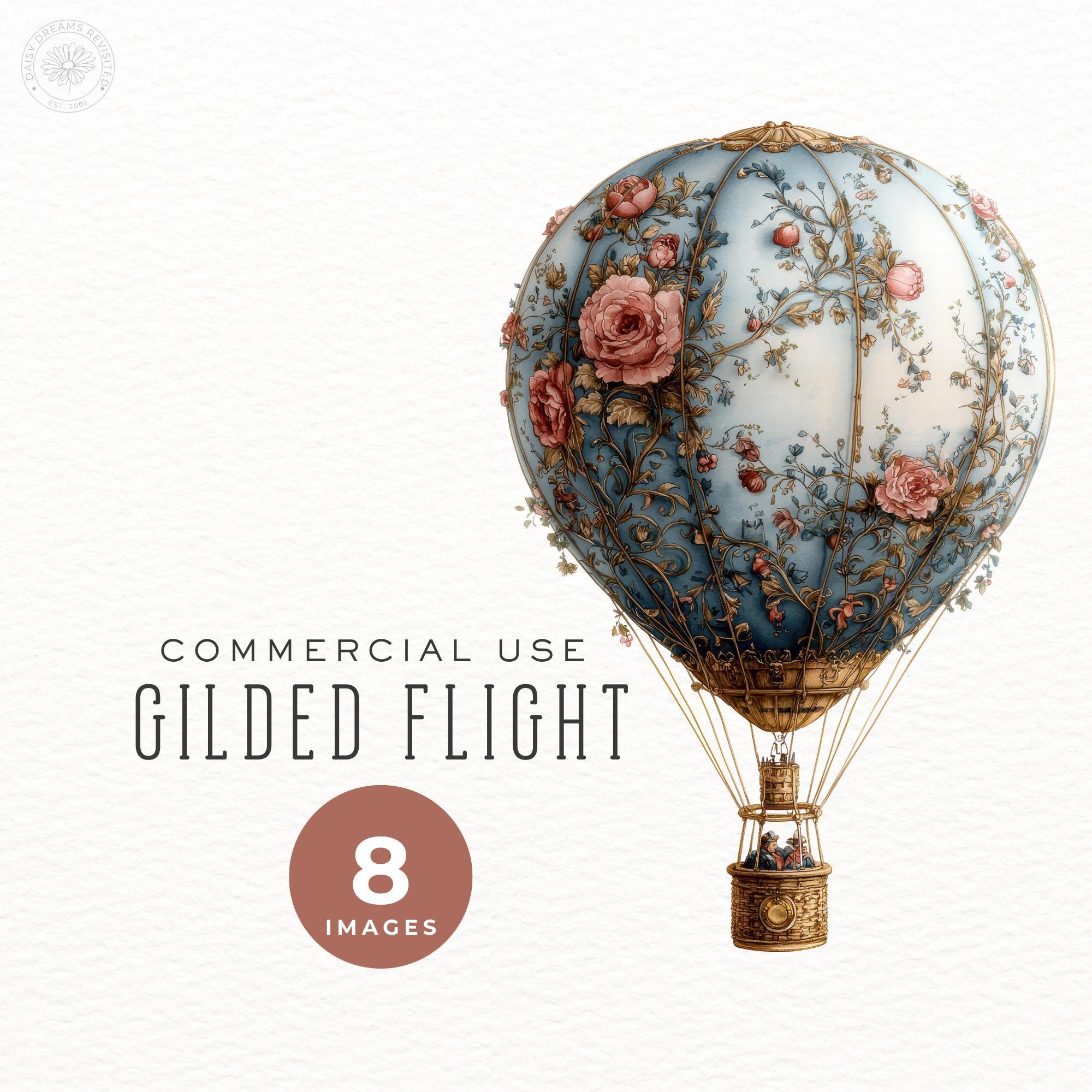 Clipart Hot Air Balloon Victorian, Printable Watercolor Art, Digital Download, Vintage Balloon Graphics Commercial Use Clipart DDC003