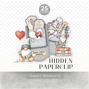 Sweet Moments Hidden paperclip valentine gift | Gnome valentine bookmark, secret paperclip surprise, cute gnome desk clip, grey red