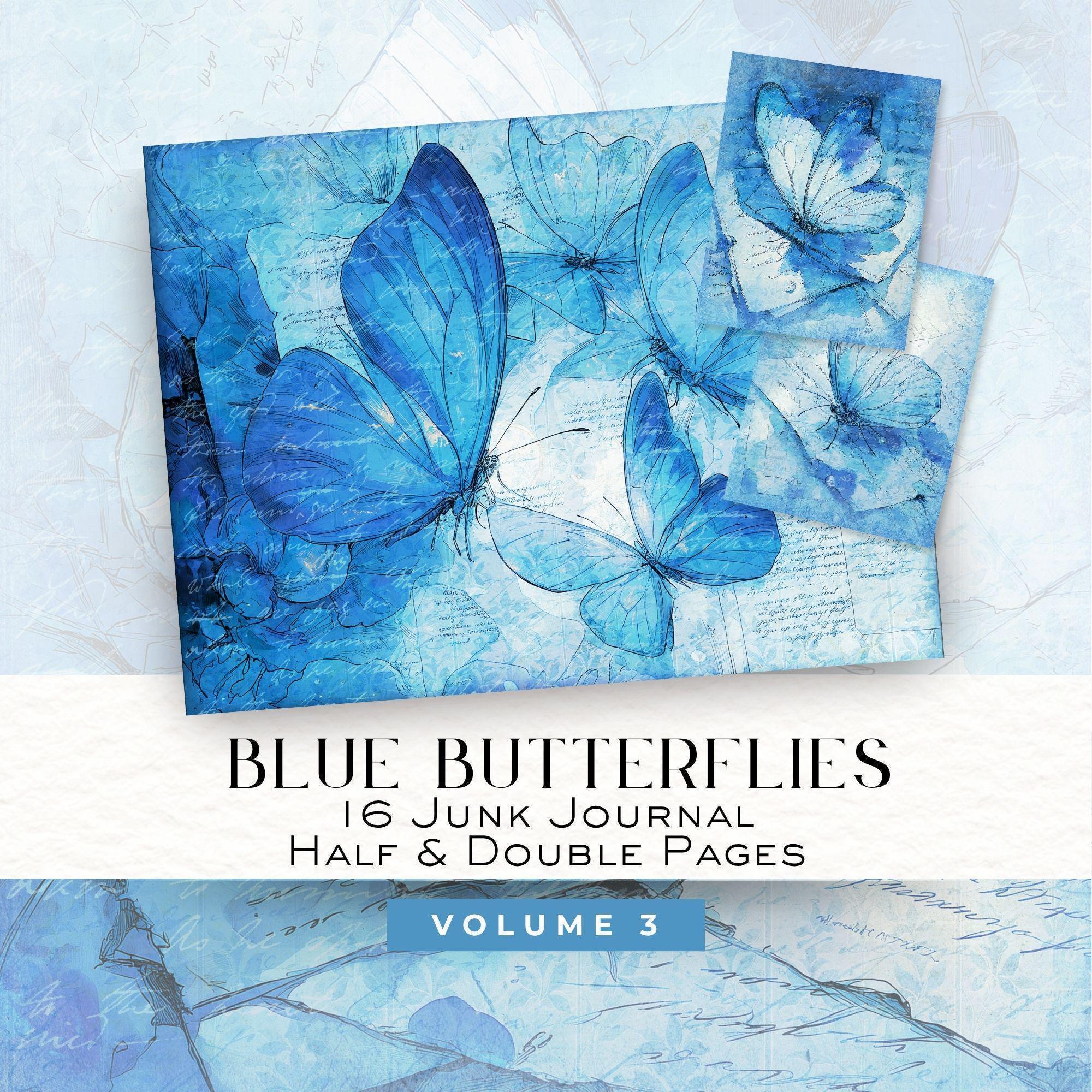 Blue Butterfly Junk Journal Bundle, Vintage Ephemera Pages, Shabby Chic ...
