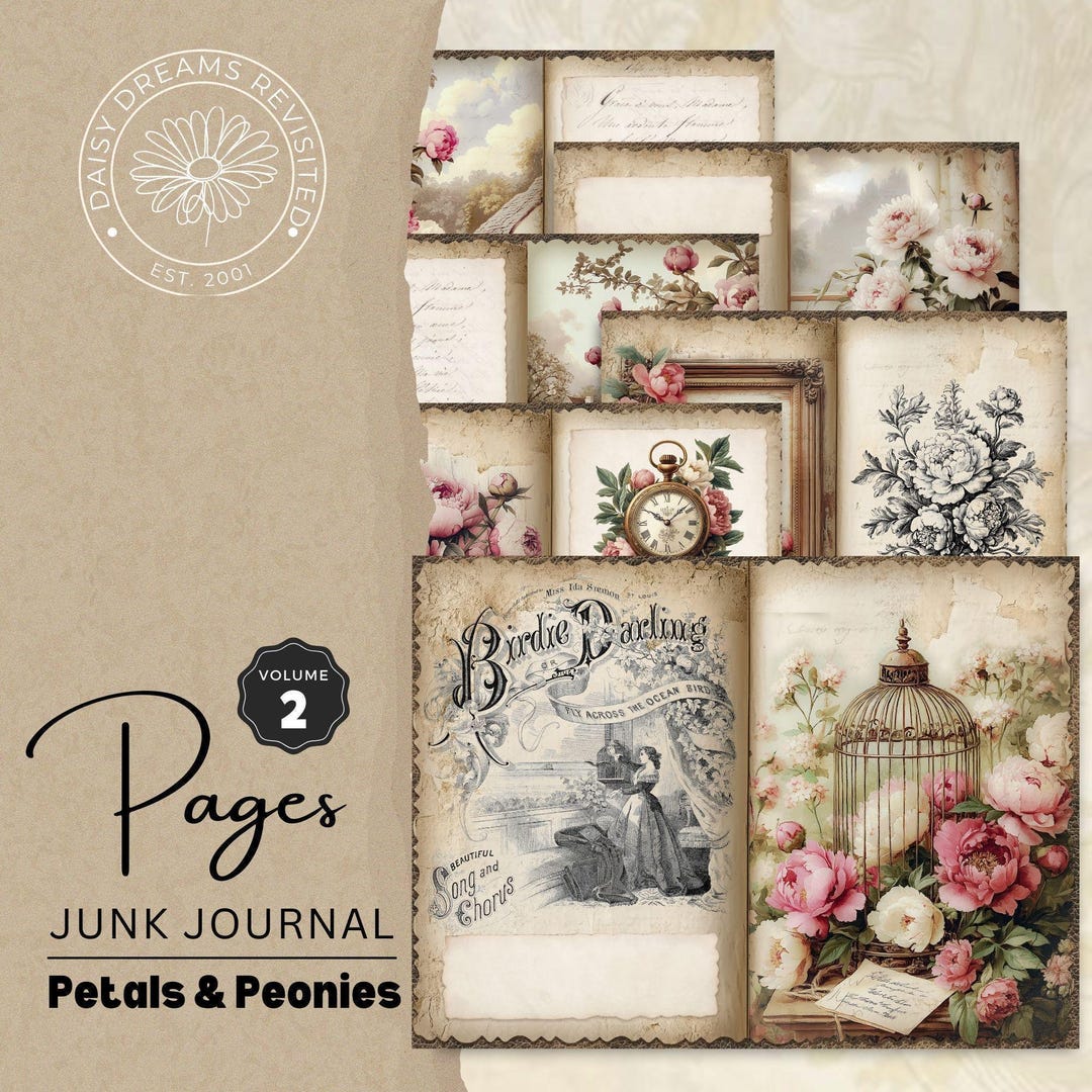 Petals & Peonies Junk Journal Pages Volume 2 - Printable Floral ...
