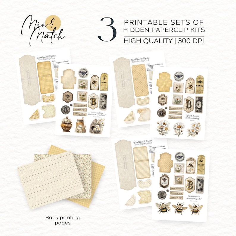 Bee Junk Journal Kit: Printable Ephemera, Hidden Paper Clips (Digital Download) image 2