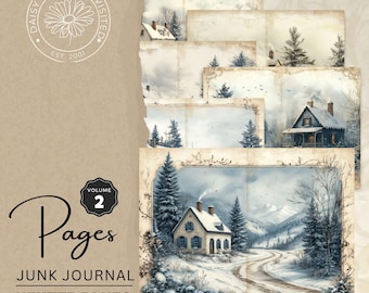 Nordic Winter Junk Journal Pages – vintage Snowy Landscapes, Volume 2, Blue Winter Journal Ephemera, téléchargement numérique, DDJJ008B