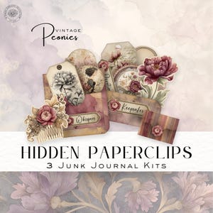 Peony Whispers Hidden Paperclip Kit - Junk Journal Ephemera, Printable Tags, Pockets & Envelopes - Digital Download DDJJ040