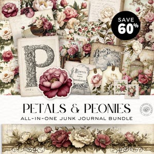 Bundle de journal indésirable pétales et pivoines tout-en-un - inspiré de la nature - téléchargement numérique, DDJJ010N