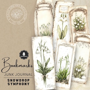 Vintage Snowdrop Symphony Junk Journal Bookmarks, Printable Pages, Digital Download, DDJJ0022G