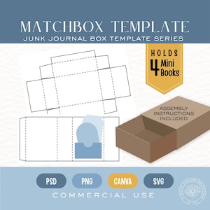Streichholzschachtel Vorlage für Junk Journals | Druckbare Mini Box | Ephemera Organizer Kit | Mini-Bücherbox | Digitaler Download | SVG Canva PNG PSD Datei