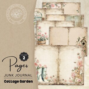 Kit de pages folio Garden Cottage Junk Journal Volume 2, clipart aquarelle, éphémères imprimables, créations en papier, images florales, DDRJJ001B