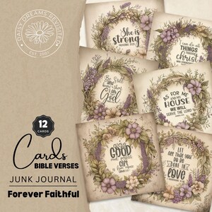 Forever Faithful - Cartões de versículos bíblicos para Floral Faith Junk Journals, download digital, DDJJ012E