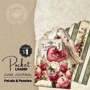 Petals & Peonies ジャンクジャーナル ローデッドポケット - 印刷可能な花柄エフェメラ - デジタルダウンロード、DDJJ007AC