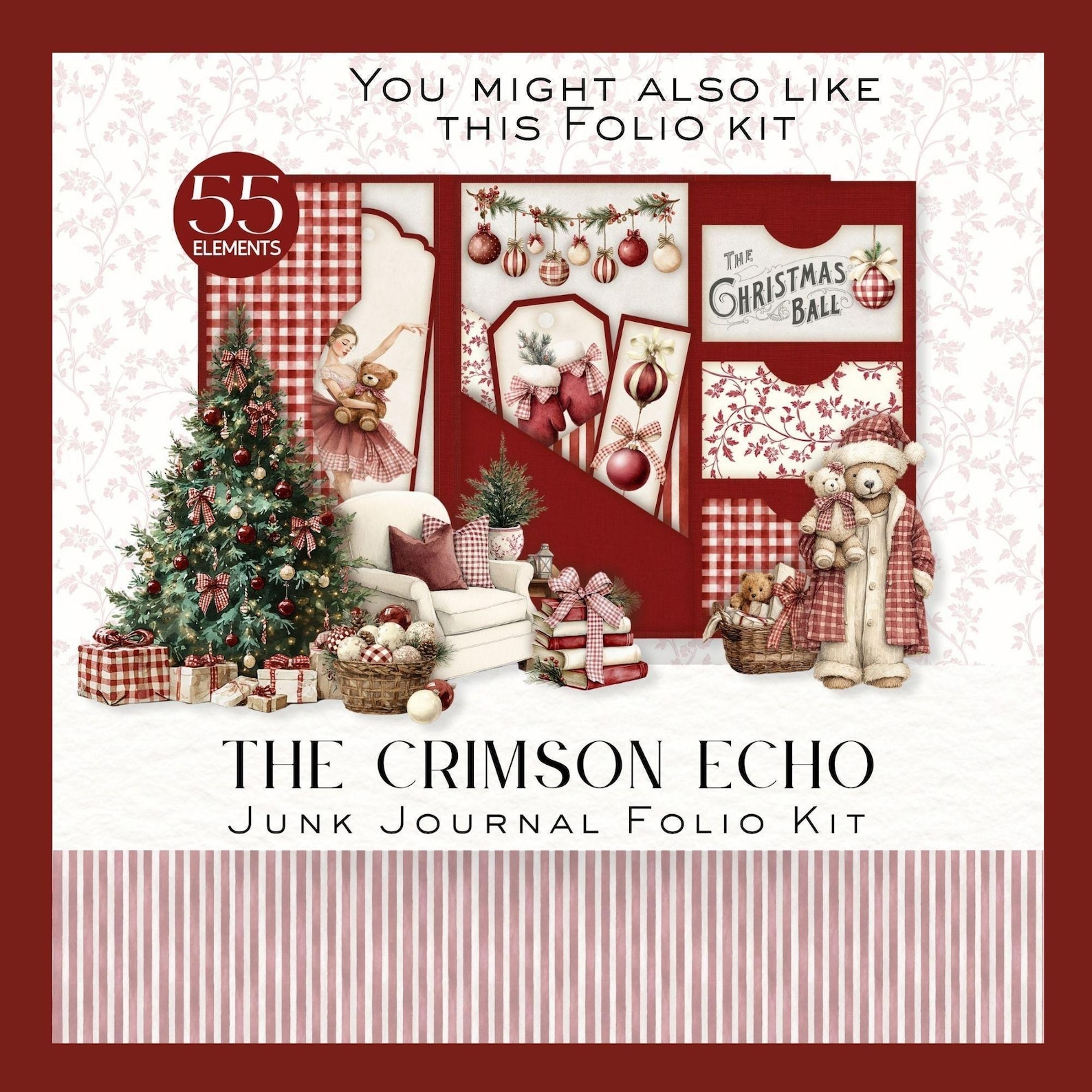 Crimson Echo Set 2 Hidden Paperclips, Christmas Red Journaling Set ...
