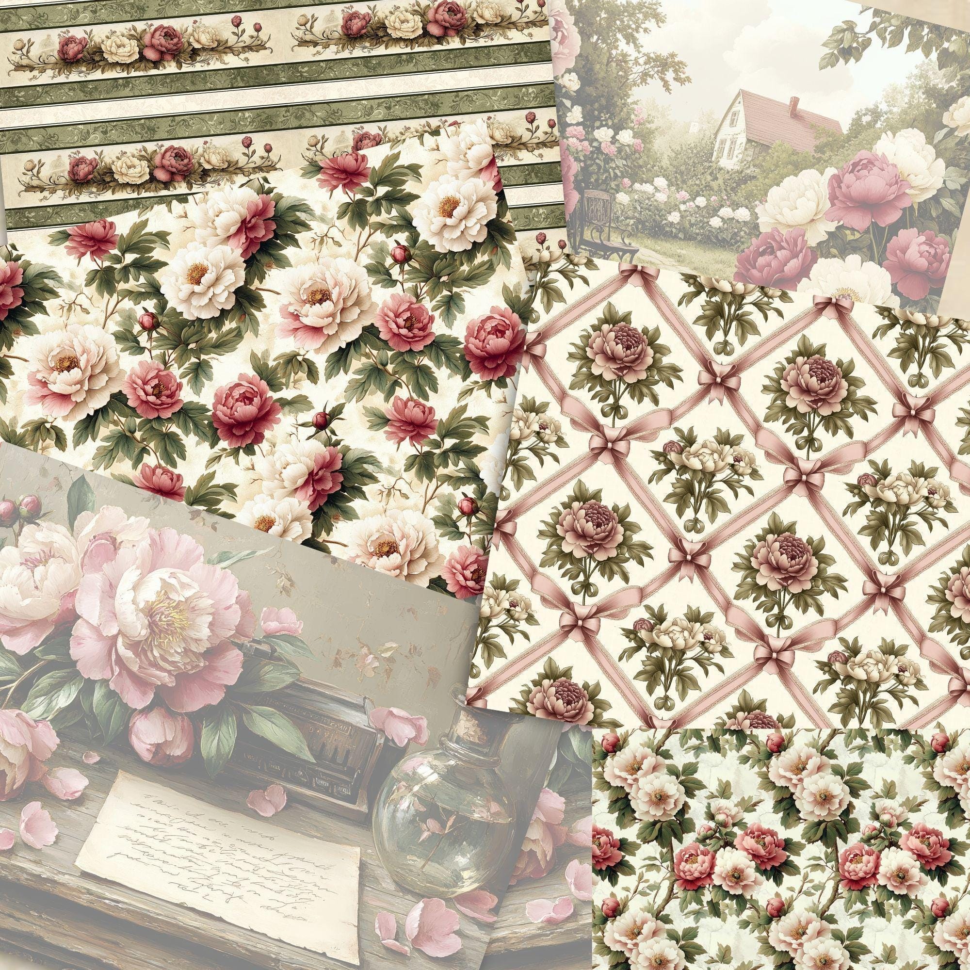 Petals & Peonies Junk Journal Decorative Paper - Printable Floral ...
