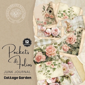 Garden Cottage Junk Journal Pockets & Folios, clipart aquarelle, éphémères imprimables, créations en papier, images florales, DDRJJ001H