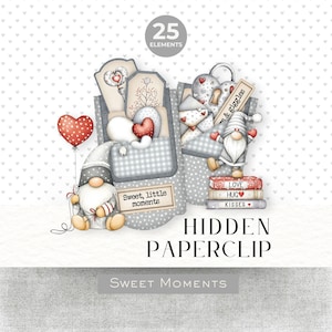 Sweet Moments Hidden paperclip valentine gift | Gnome valentine bookmark, secret paperclip surprise, cute gnome desk clip, grey red