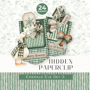 Emerald Eve Set 3 Hidden Paperclips, Deep Green Paperclip Set, Vintage Journal Accessories, Christmas Scrapbooking, Festive Planner Kit