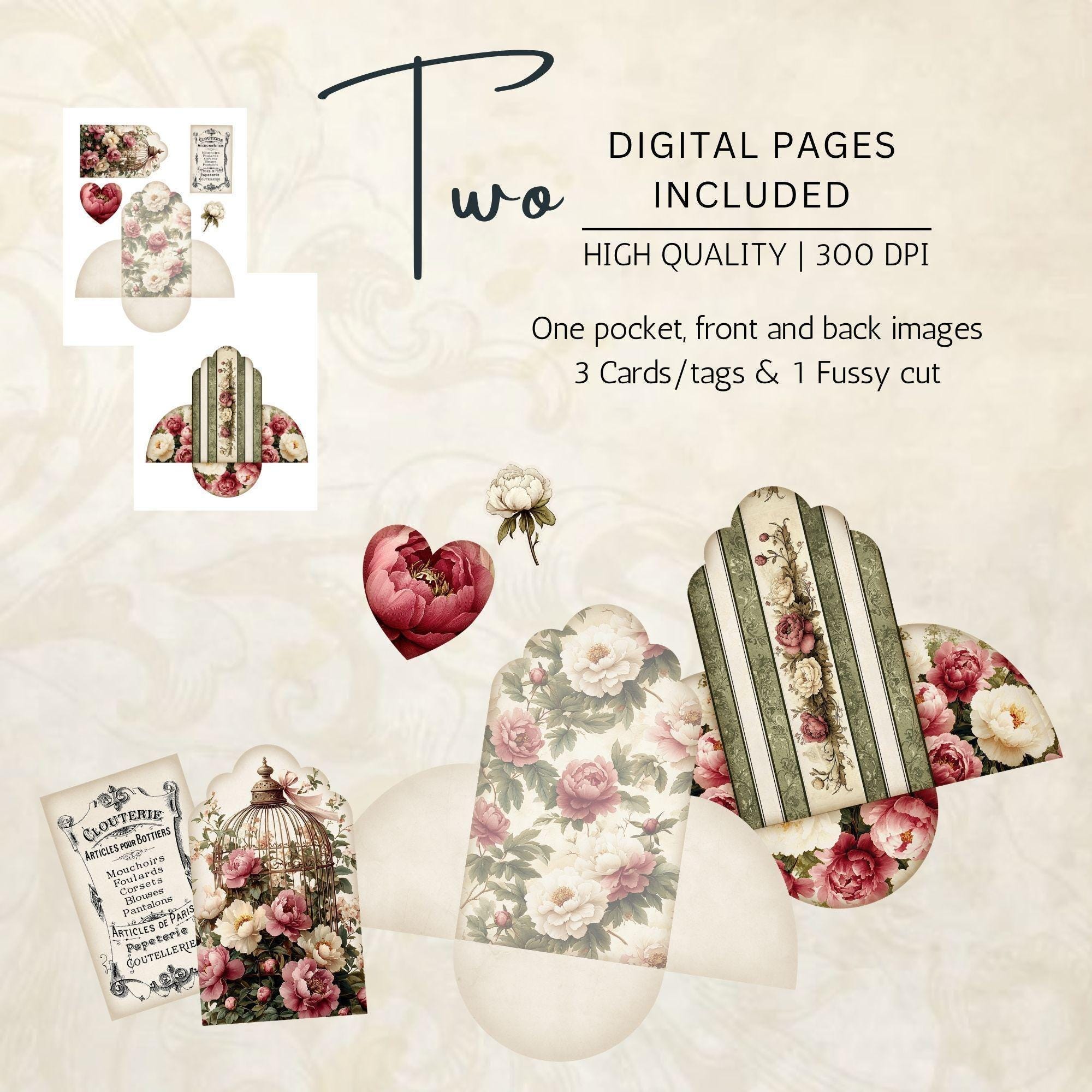Petals & Peonies Junk Journal Loaded Pocket - Printable Floral Ephemera ...