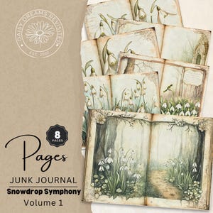 Vintage Snowdrop Symphony Junk Journal Folios Volume 1, Printable Pages, Digital Download, DDJJ0022A