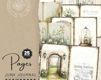 Vintage Snowdrop Symphony Junk Journal Folios Bundle, Printable Pages, Digital Download, DDJJ0022D