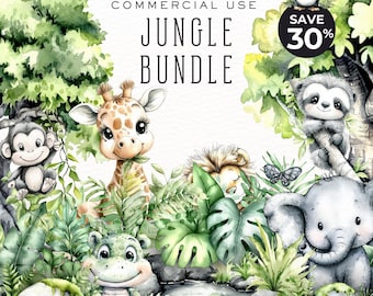 Watercolor Jungle Bundle Clipart, PNG, Perfect for Digital Scrapbooking and Invitations DDC006D