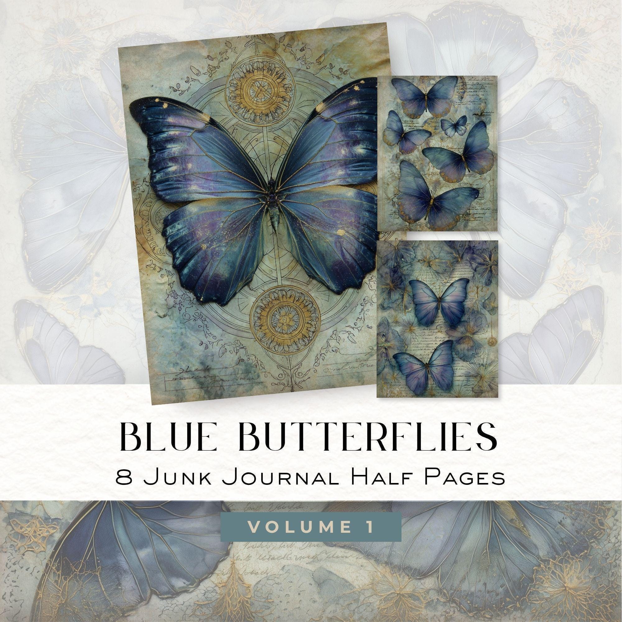 Blue Butterfly Junk Journal Bundle, Vintage Ephemera Pages, Shabby Chic ...