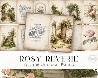 Rosy Reverie Junk Journal Vintage Roses, Printable pages, Digital Download, Printable Journal Pages, Shabby Chic Ephemera DDJJ035E