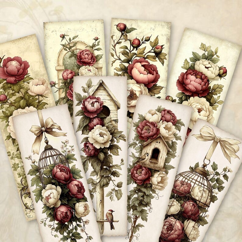 Petals & Peonies Junk Journal Bookmarks - Printable Floral Ephemera ...