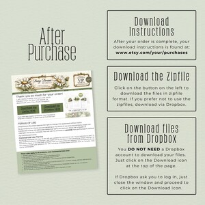 instructions for purchasing items from a vendor, including download options for the items.