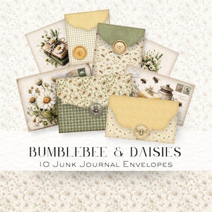 Sobres para diario basura "Abejorros y margaritas", efímera vintage, descarga digital para scrapbooking, kit de manualidades con abejas