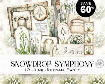 Vintage Snowdrop Symphony Junk Journal ALL-IN-ONE Bundle, Printable Pages, Digital Download, DDJJ0022M