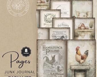 Farm Life Printable Pages Volume 4 - Rustic Digital Collage - Junk Journal Kit Vintage Farmhouse Ephemera - Printable Digital Kit, DDJJ011D