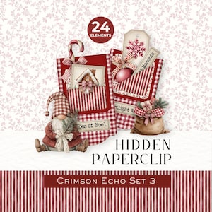 Crimson Choker Set 3 versteckte Büroklammern, rote Weihnachtsverzierungen, Akzente für Weihnachten, Dezember Journaling