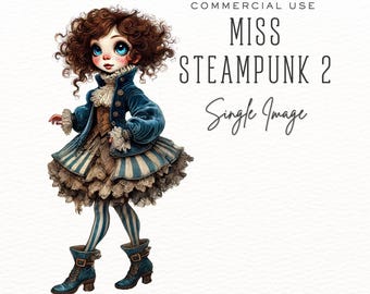 Steampunk Girl II Clipart, Miss Steampunk Sass, Vintage Fantasy PNG, Watercolor Digital Art for Crafts, Scrapbooking & Journals, DDC022