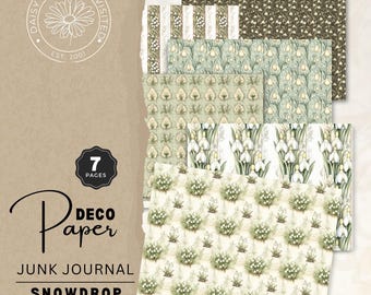 Vintage Snowdrop Symphony Junk Journal Decorative Paper, Printable Pages, Digital Download, DDJJ0022