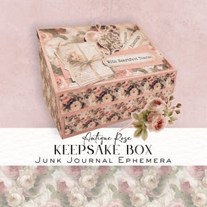 Antique Roses Keepsake box with index cards and ephemera for Junk Journals and Scrapbooks