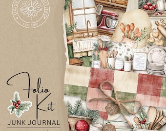 Folio Kit, Suger & Spice Christmas Bakery Junk Journal  Kit, Vintage Christmas Tags, Digital Download, DDRJJ003J