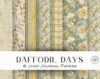 Daffodil Days Junk Journal Paper – Vintage Spring Floral Junk Journal Pages, Daffodil Printable Digital Download, Scrapbook Paper DDJJ035G2