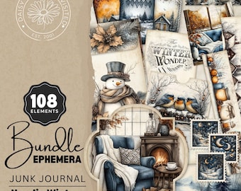 Nordic Winter - Shades of Blue Ephemera Bundle for Junk Journals, Winter Journal Ephemera, téléchargement numérique, DDJJ009F