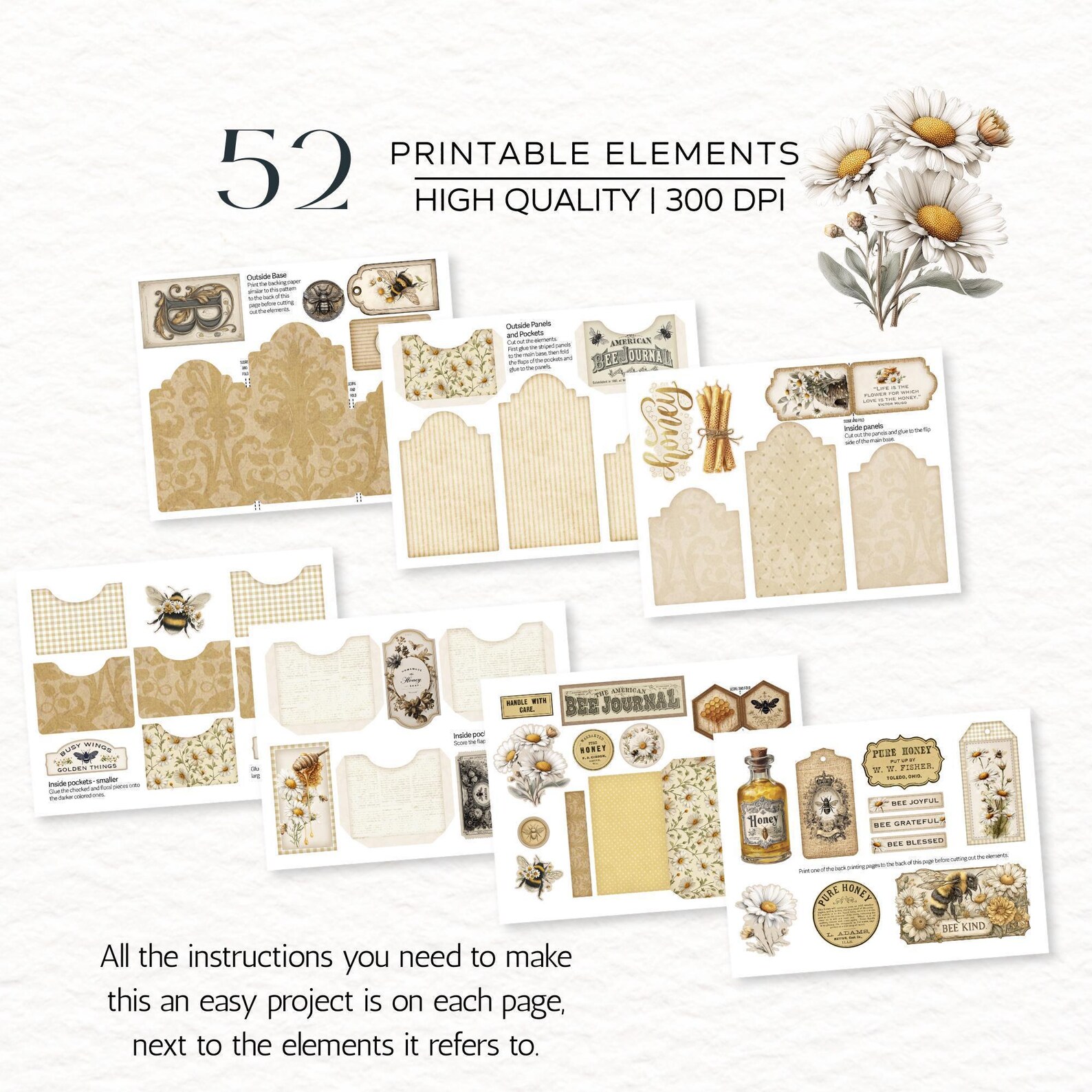 Printable Vintage Junk Journal Folio Kit: 52 Ephemera Elements (digital ...