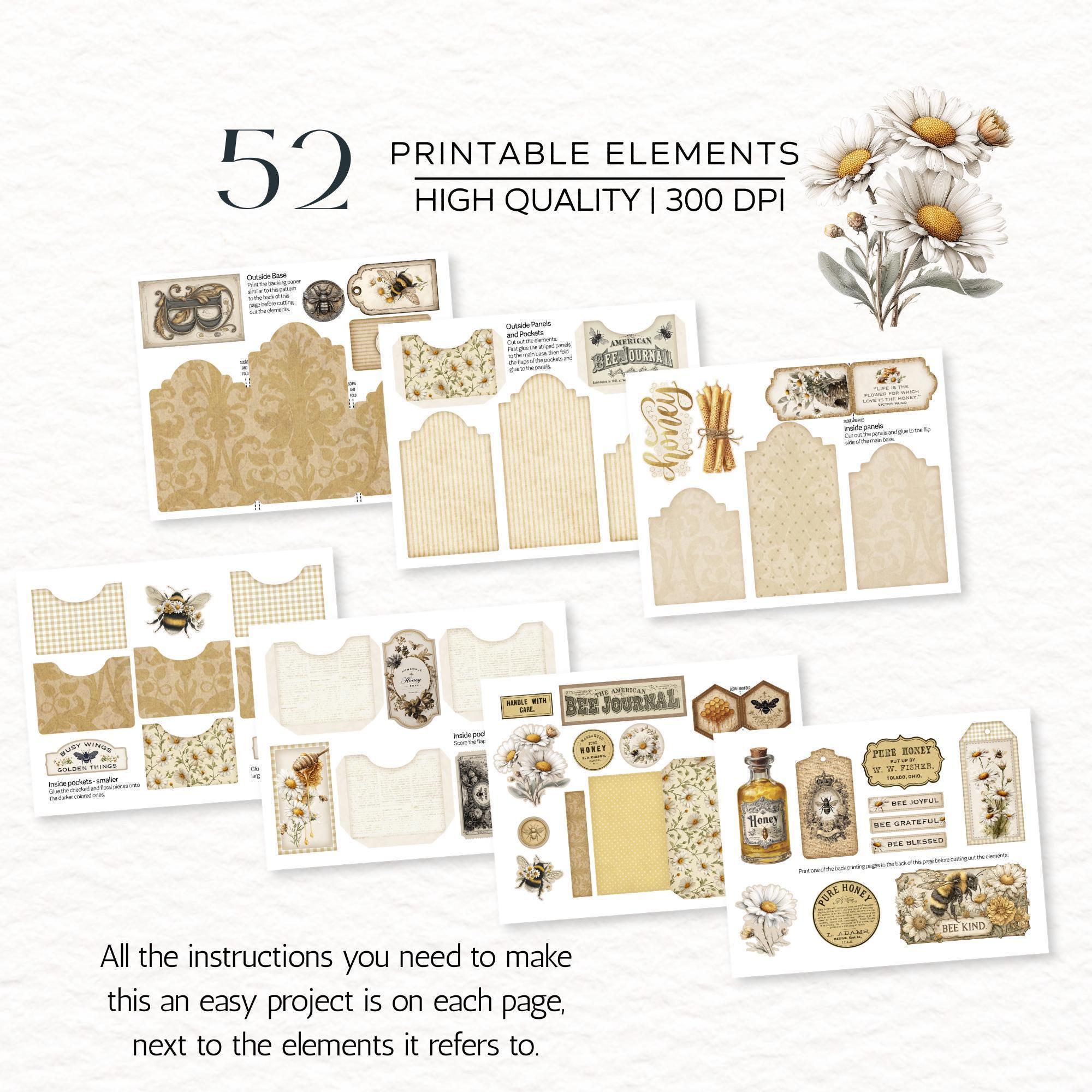Printable Vintage Junk Journal Folio Kit: 52 Ephemera Elements (digital ...