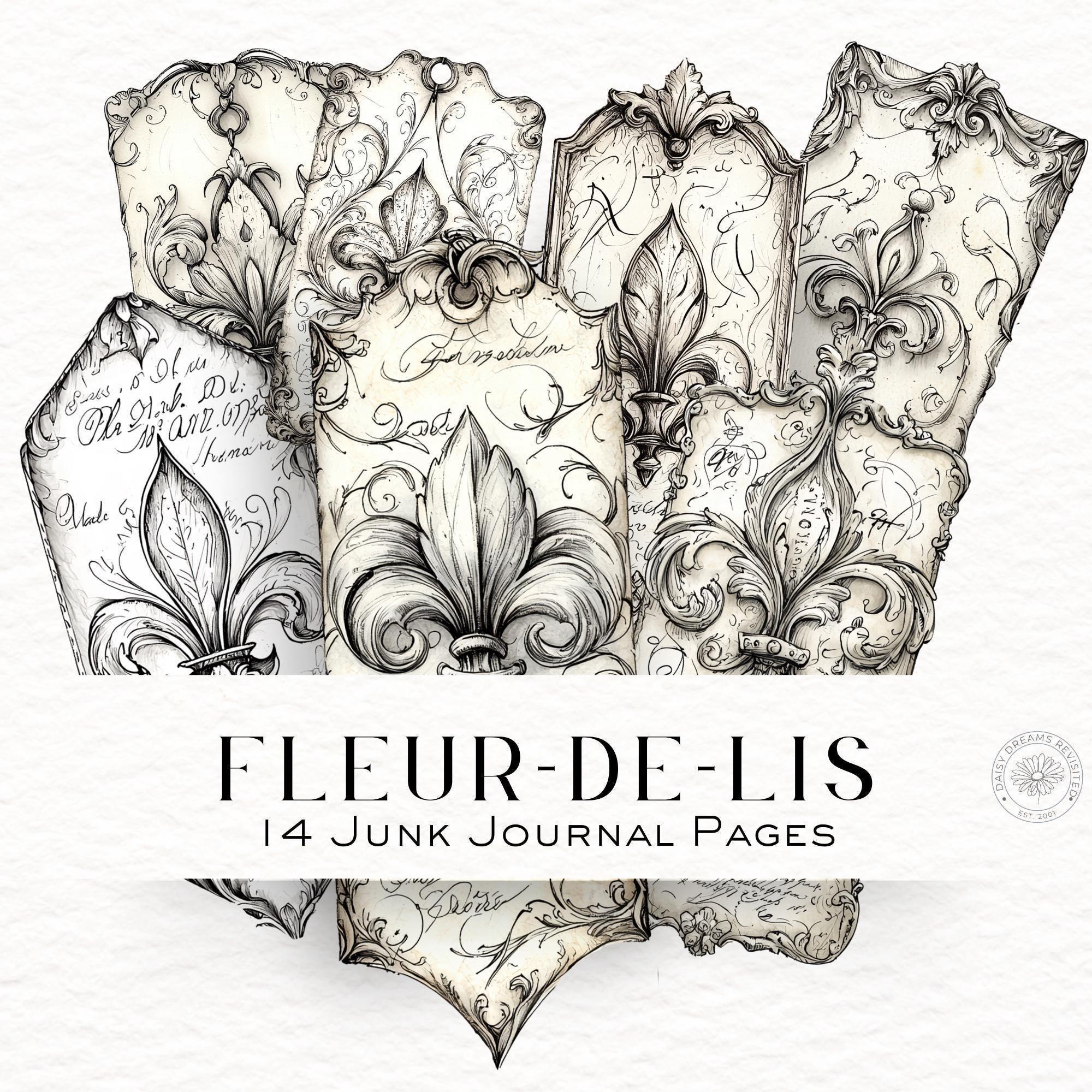 Fleur-de-lis Junk Journal Tags - Vintage Ephemera Pack - Printable 