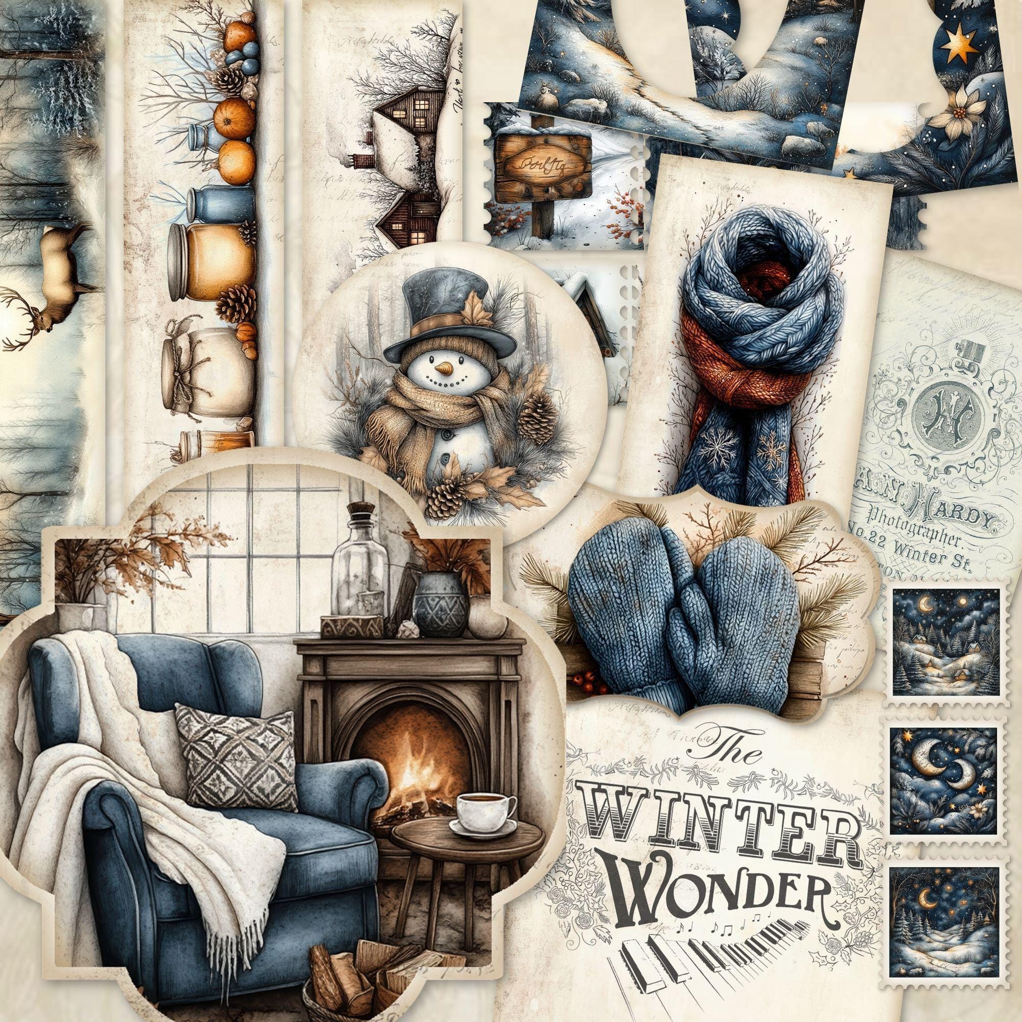 Nordic Winter - Shades of Blue Ephemera for Junk Journals, Winter ...