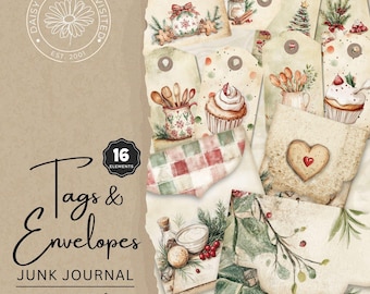Suger & Spice Christmas Bakery Junk Journal Tags and envelopes, Junk Journal  Kit, Vintage Christmas Tags, Digital Download, DDRJJ003H